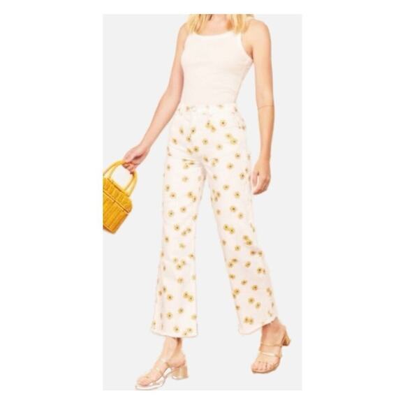 Reformation Fawcett Wide Leg Cropped High Waist Jeans Daisy Dazed White 30 - Picture 2 of 12